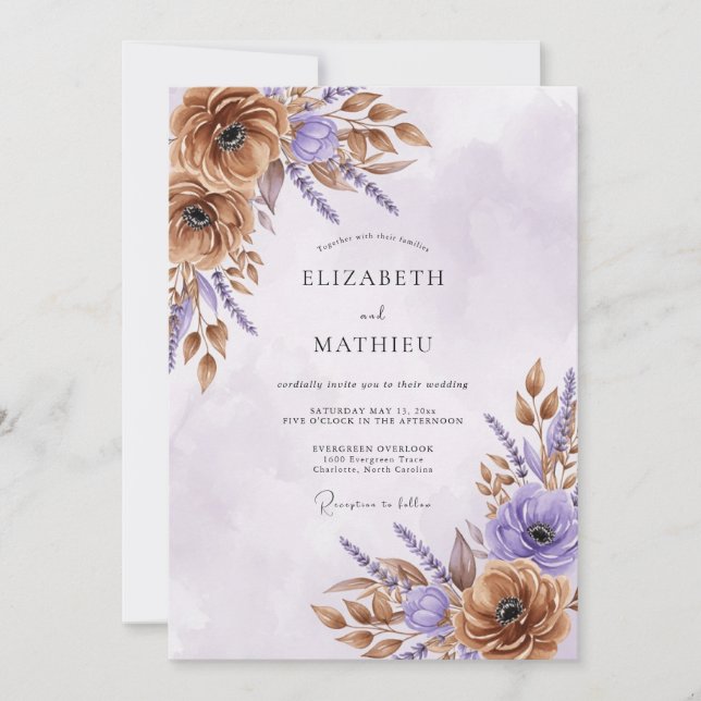 Bronze Lavender Refined Autumnal Wedding Invitation (Front)