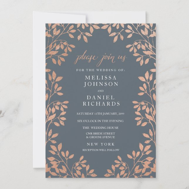 Bronze Leaves Border Wedding Invitation (Front)
