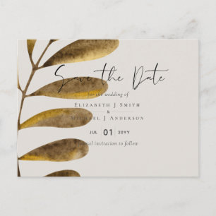 Bronze Leaves Wedding Save the Date Postcard