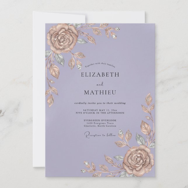 Bronze Lilac Leaf Wedding Invitation (Front)