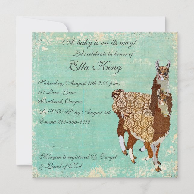 Bronze Llamas Baby Invitation (Front)