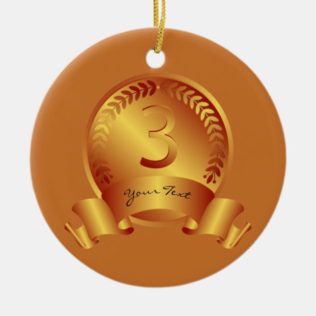 Bronze Medal, Custom text, Three Award Winner Ceramic Tree Decoration (Front)