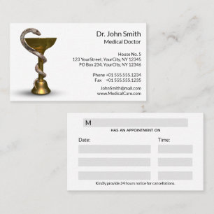Bronze Medical Bowl Snake Hygieia White Caduceus Appointment Card