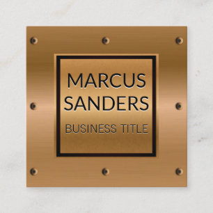 Bronze Metallic and Rivets Industrial Square Business Card