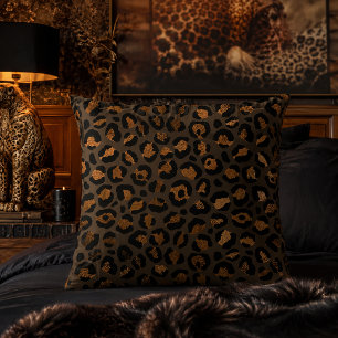Bronze Metallic Leopard Print Animal Pattern Cushion