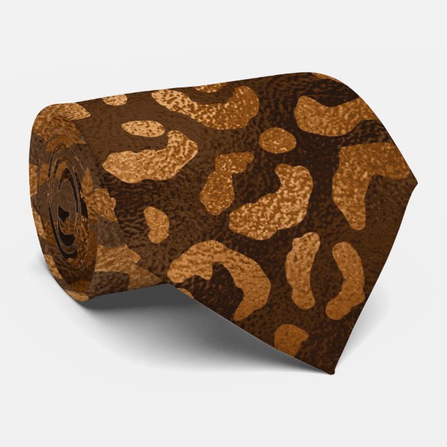 Bronze Metallic Leopard Print Tie (Rolled)
