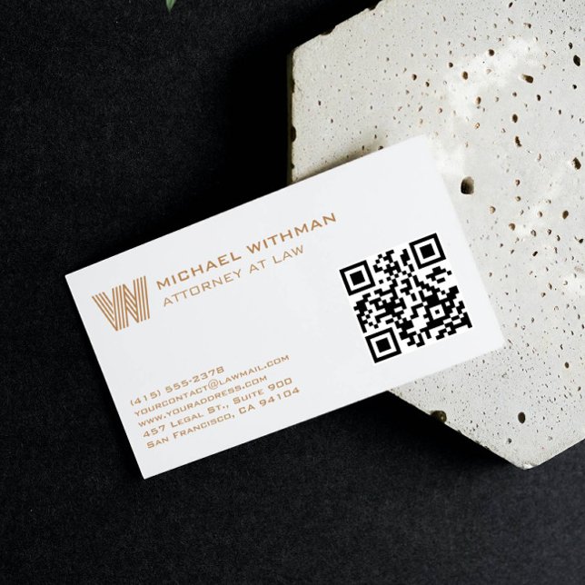 BRONZE MONOGRAM LINE QR LAWYER ACCOUNTANT BUSINESS CARD (Creator Uploaded)