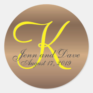 Bronze Monogram 🔑 Stylish Pecan  Classic Round Sticker