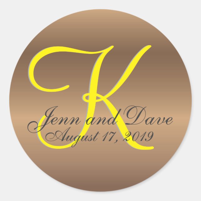 Bronze Monogram 🔑 Stylish Pecan  Classic Round Sticker (Front)