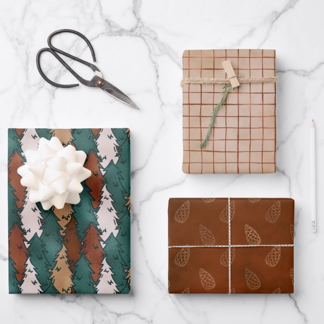 Bronze Neutral Christmas Wrapping Paper Sheets (Front)