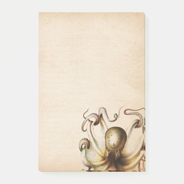 Bronze Octopus Aged Sepia Steampunk Travel Post-it Notes (Front)