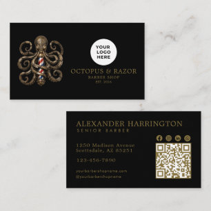 Bronze Octopus Professional Barber Shop Qr Code Business Card
