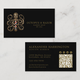 Bronze Octopus Professional Barber Shop Qr Code Business Card
