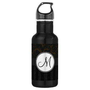 Bronze on Black Floral Wisps, Stripes & Monogram 532 Ml Water Bottle