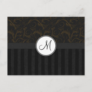 Bronze on Black Floral Wisps, Stripes & Monogram Postcard