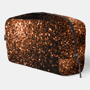 Bronze orange brown copper faux glitter sparkles dopp kit