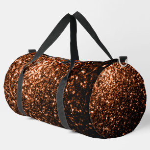 Bronze orange brown copper faux glitter sparkles duffle bag