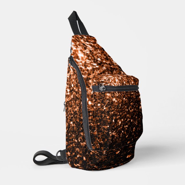 Bronze orange brown copper faux glitter sparkles sling bag (Left Corner)
