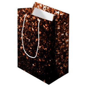 Bronze orange brown copper faux glitters sparkles medium gift bag
