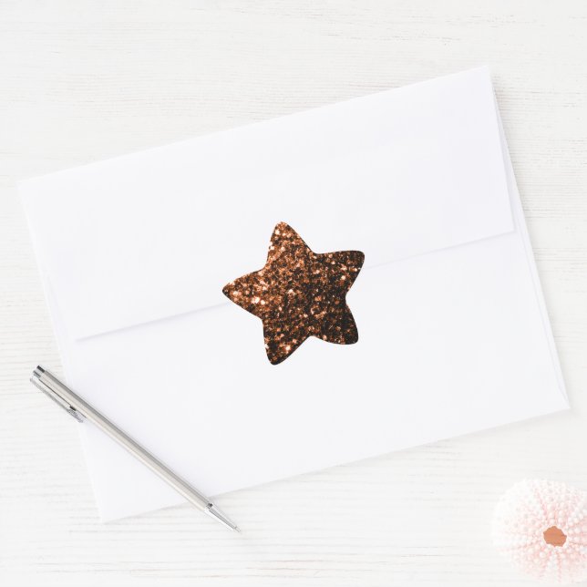 Bronze orange brown copper faux glitters sparkles star sticker (Envelope)