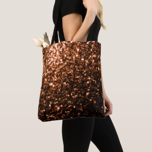Bronze orange brown copper faux glitters sparkles tote bag