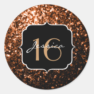 Bronze orange brown copper faux sparkles Sweet 16 Classic Round Sticker