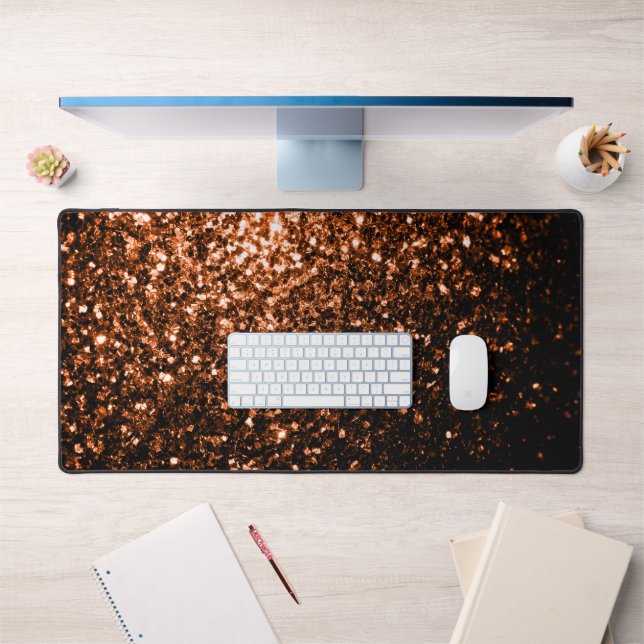 Bronze orange brown faux glitter sparkles desk mat (Office 1)