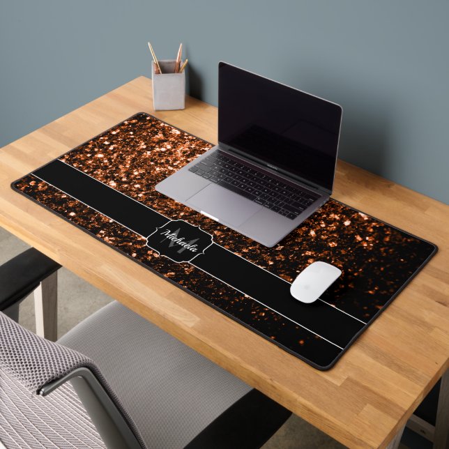 Bronze orange brown faux glitter sparkles Monogram Desk Mat (Office 2)