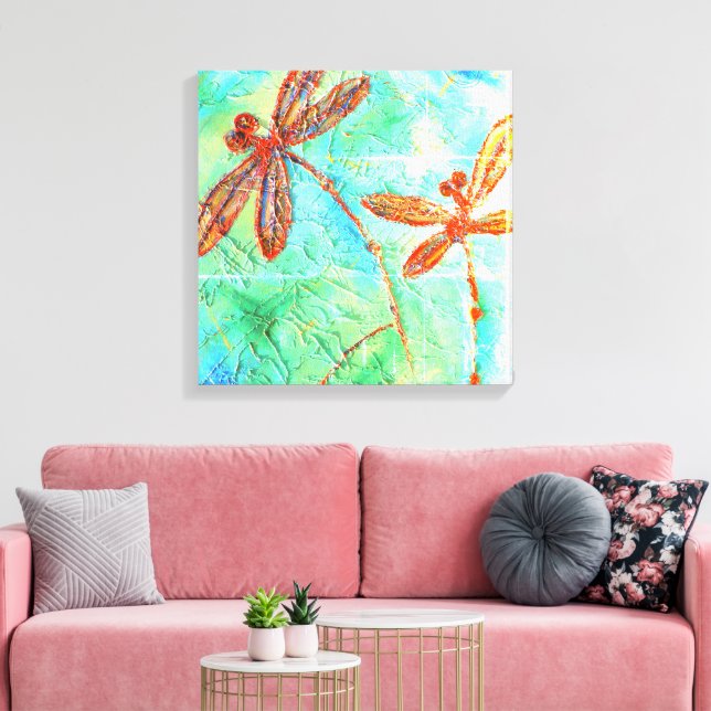 Bronze Orange Dragonfly Splash Canvas Print (Insitu(LivingRoom))
