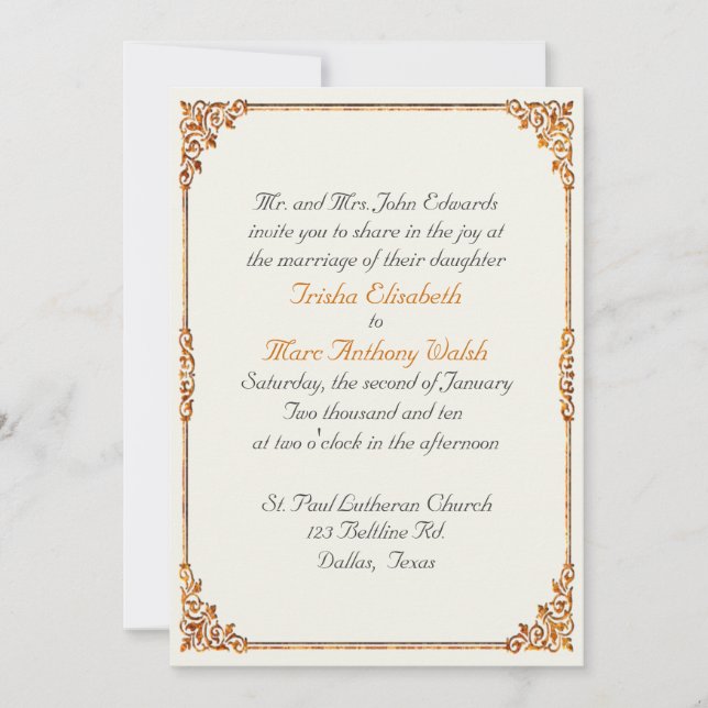 Bronze & Parchment Fall Wedding Invitation (Front)