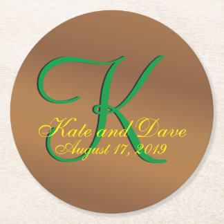 Bronze Pecan 3d Monogram Round Paper Coaster