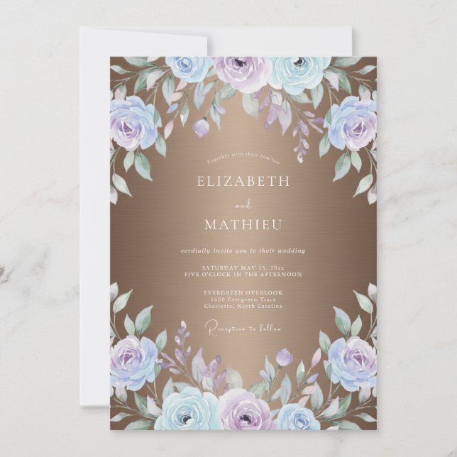Bronze Periwinkle Painted Wedding Invitation (Front)