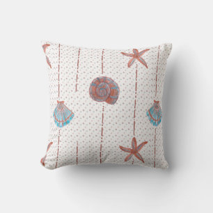 Bronze Pink and Blue Watercolor Seashells Cushion