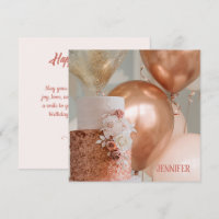 Bronze & pink Balloons Editable Birthday cake
