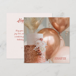 Bronze & pink  Balloons Editable Birthday cake Card
