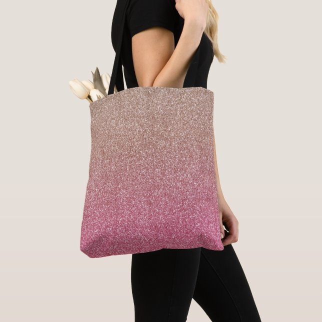 Bronze Pink Faux Glitter Tote Bag (Close Up)