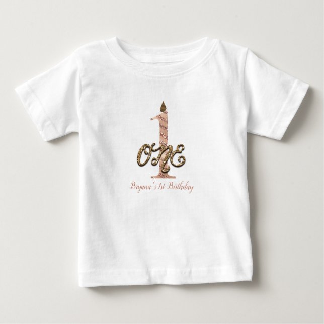 Bronze Polka Dots Rose Gold ONE 1 1st Birthday Baby T-Shirt (Front)
