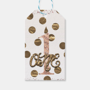 Bronze Polka Dots Rose Gold ONE 1 1st Birthday Gift Tags