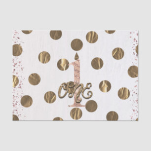 Bronze Polka Dots Rose Gold ONE 1 1st Birthday Tissue Paper