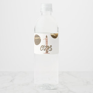 Bronze Polka Dots Rose Gold ONE 1 1st Birthday Water Bottle Label