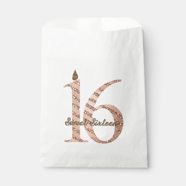 Bronze Polka Dots Rose Gold Sweet 16 Birthday Favour Bags (Front)