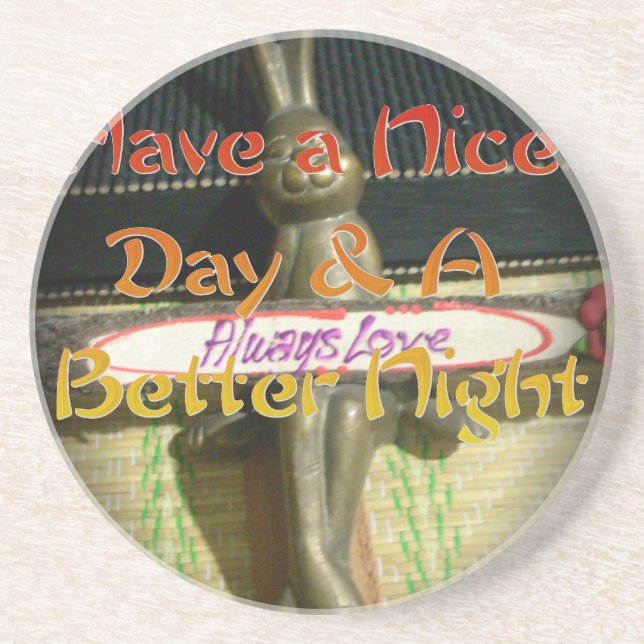 Bronze Rabbit Sculpture with Inspirational Quotes  Coaster (Front)