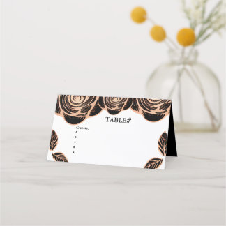 Bronze Rose with Leaves on Black Customisable Place Card