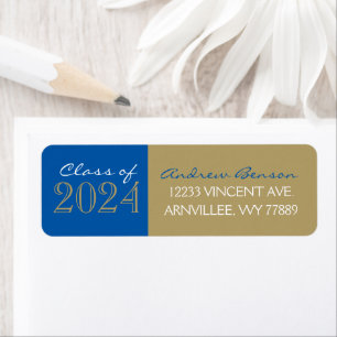 Bronze & Royal Blue Grad Return Address Labels