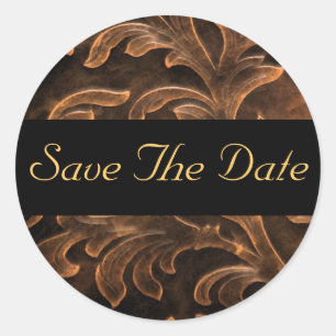 Bronze Scroll Leaf Gold Save The Date Sticker