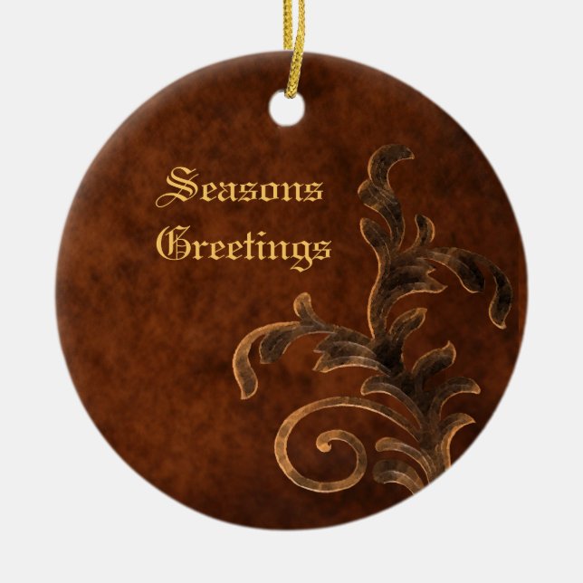 Bronze Scroll Leaf  Holiday Christmas Ornament (Front)