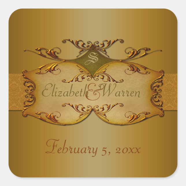 Bronze Scrolls Wedding Sticker (Front)
