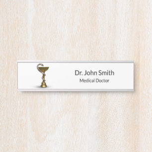 Bronze Snake Bowl Hygieia White Caduceus Medical Door Sign