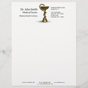 Bronze Snake Bowl Medical Hygieia White Caduceus Custom Letterhead