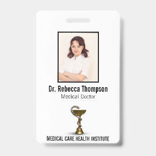 Bronze Snake Bowl Medical Hygieia White Photo ID Badge